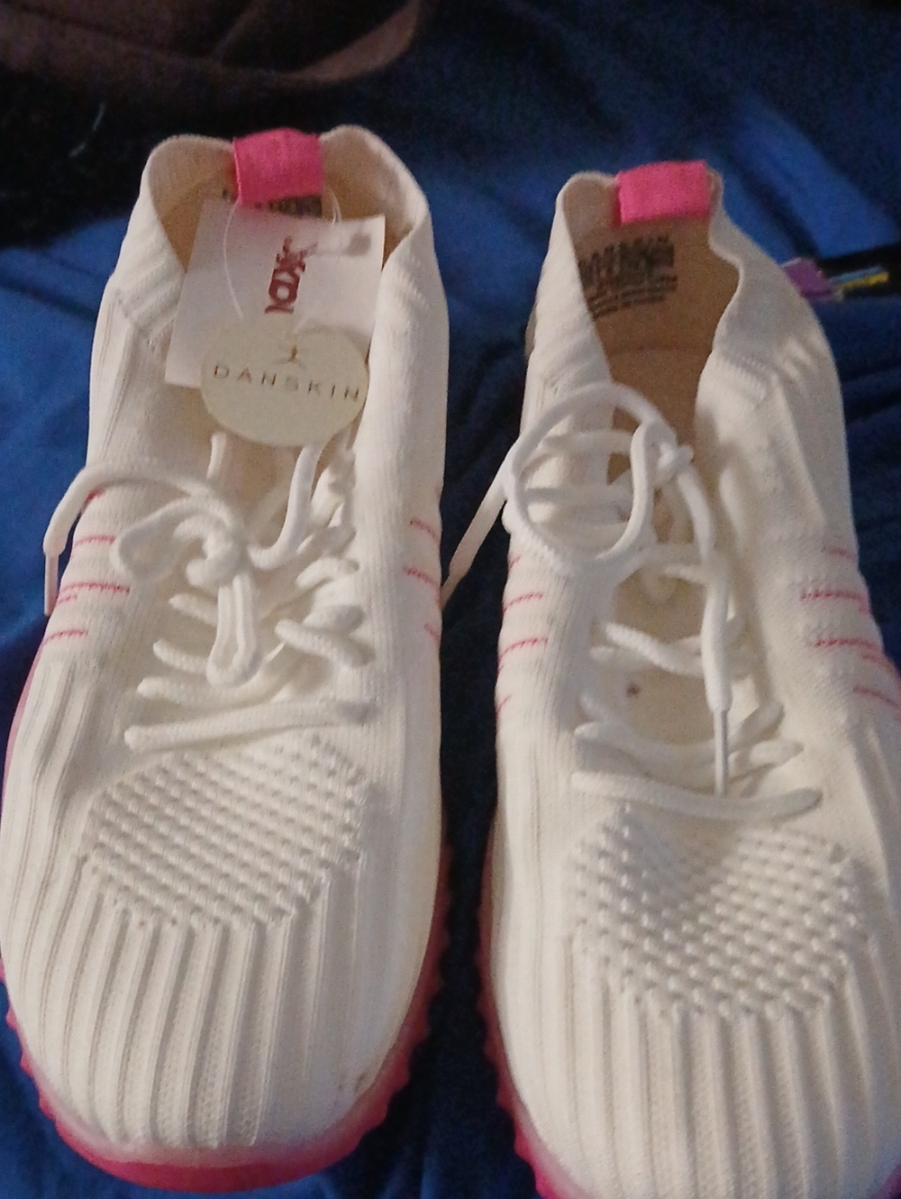 Danskin White Knit Sneakers with Pink Trim